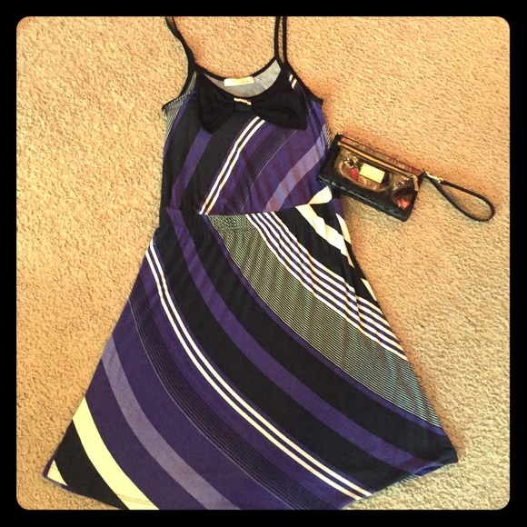 Lush Dresses & Skirts - Lush Purple and Black Stripes and Bow Dress L